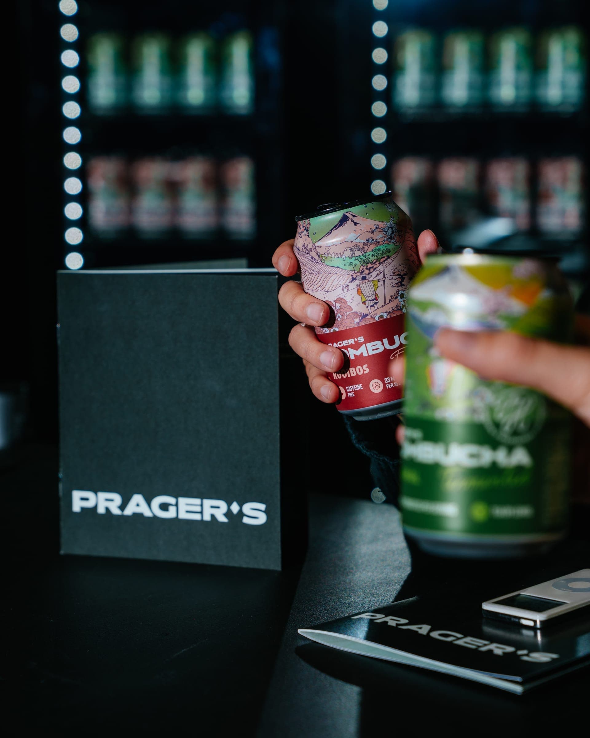 PRAGER'S brand photography — quality kombucha product